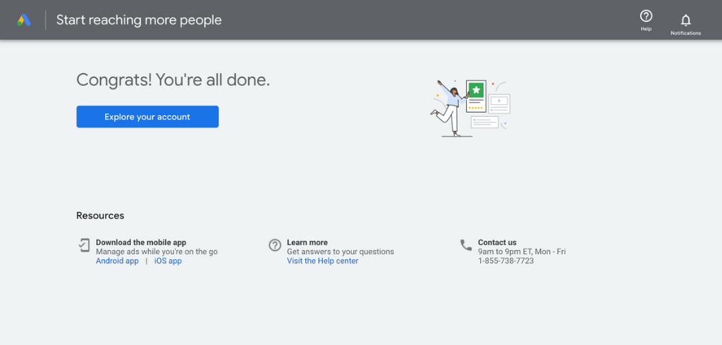 success-page-google-ads-account-setup