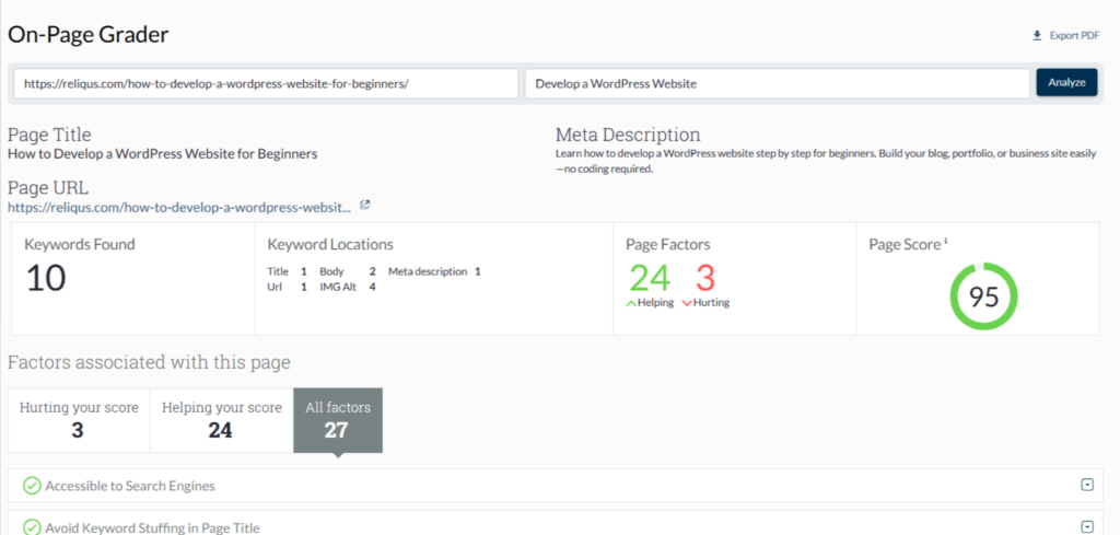 Moz On-Page Grader 