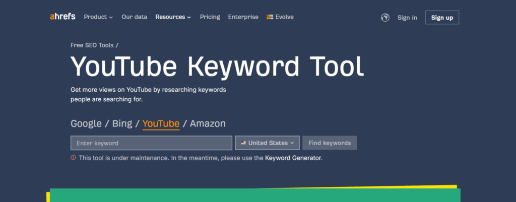 Ahref YouTube Keyword Tool