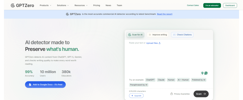 GPTZero AI content detector