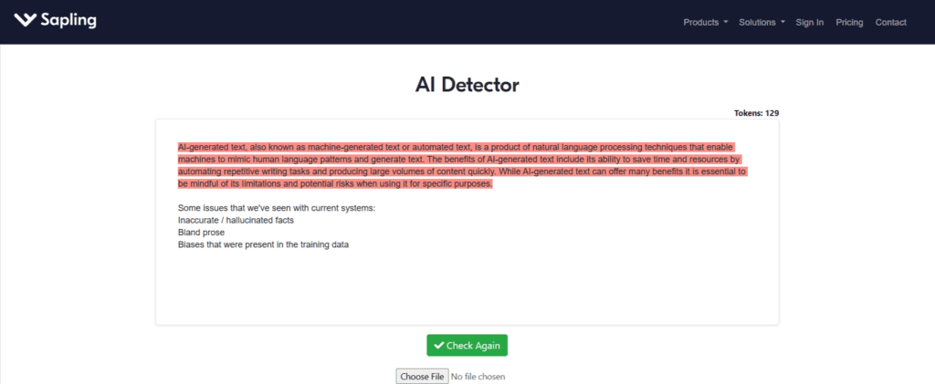 Sapling AI Detector