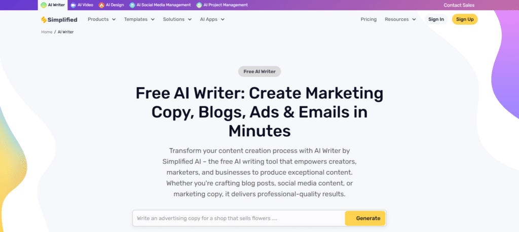 Simplified AI Writer