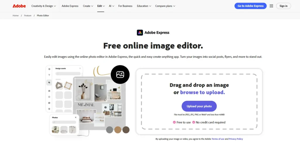 Adobe Express image editor