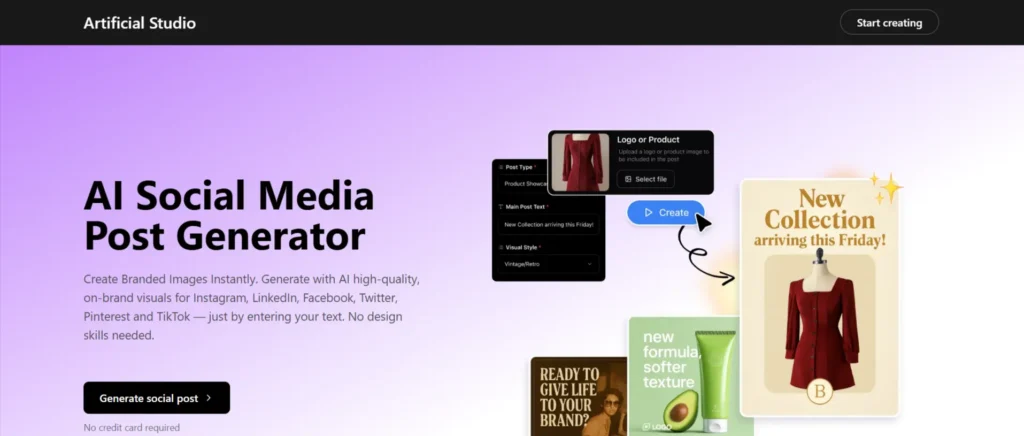 Artificial Studio Social Media Image Post Generator