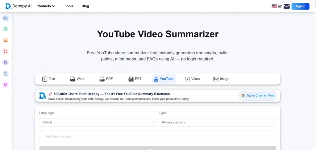 Decopy AI YouTube Video Summarizer