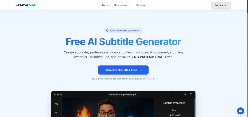 FrameNet Free Subtitle Generator