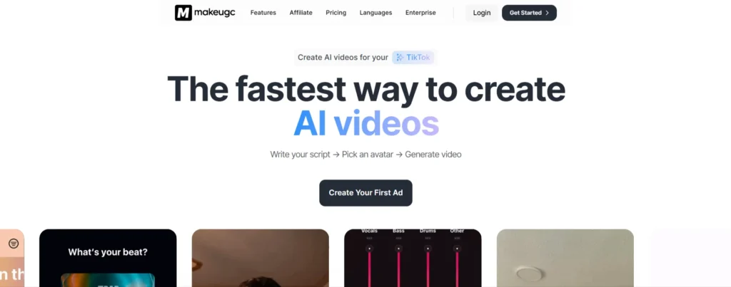 MakeUGC Platform to Create AI UGC Videos