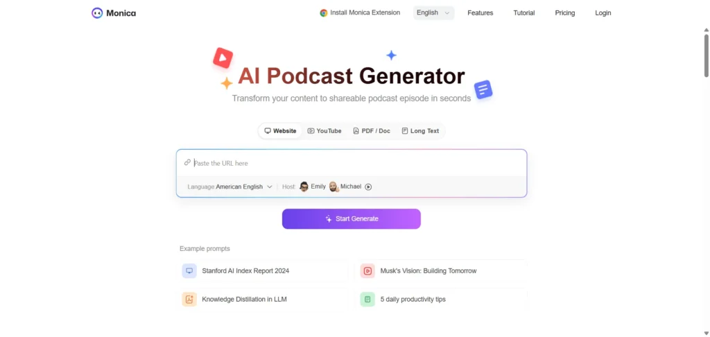 Monica AI Podcast Generator