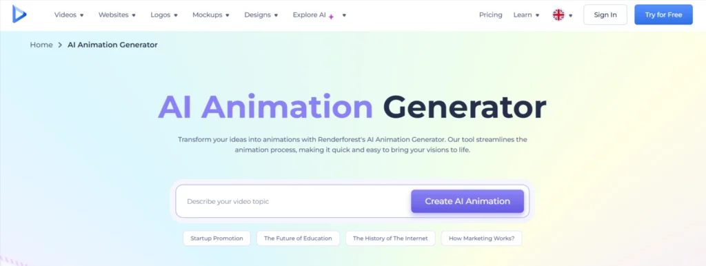 Renderforest AI Animation Generator