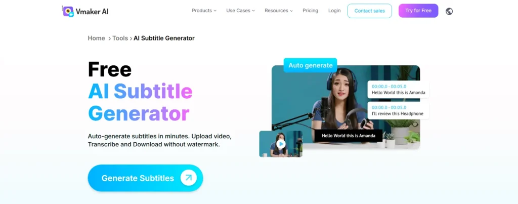 Vmaker free ai subttitle generator