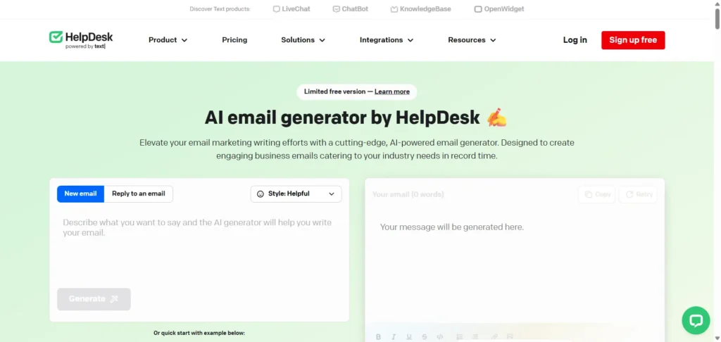 AI email generator by HelpDesk