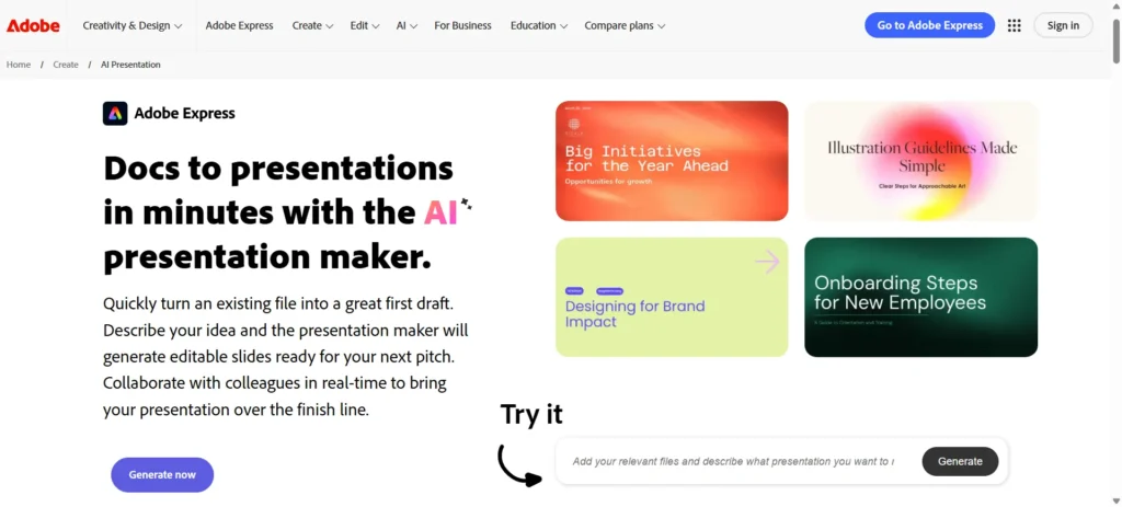 Adobe AI presentation maker