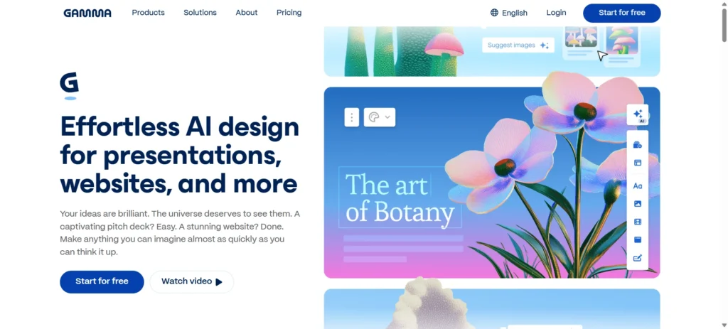 Gamma AI design for presentations