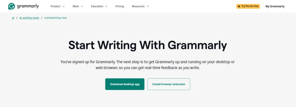Grammarly AI Summarizing Tool