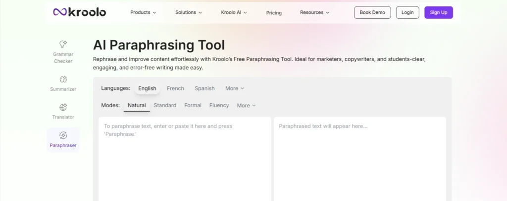 Kroolo Free AI Paraphrasing Tool