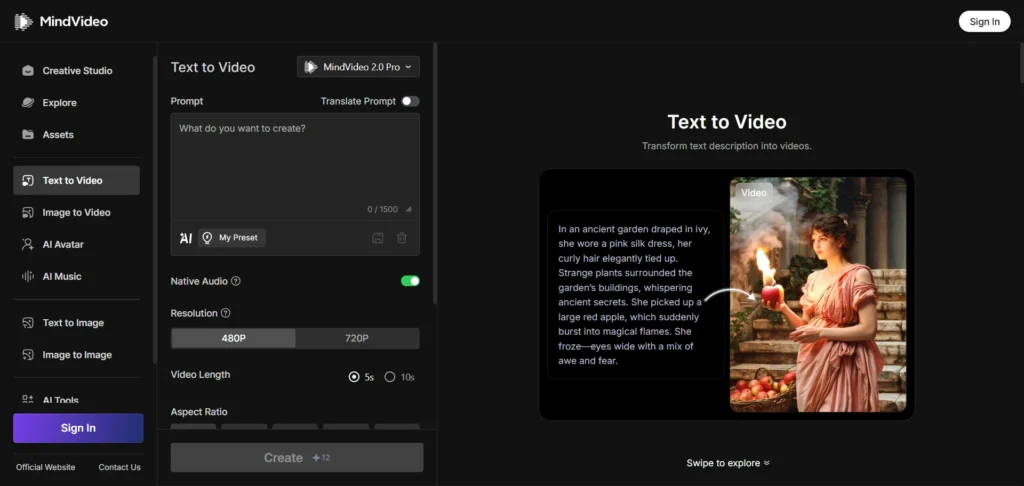 MindVideo free AI Text to Video tool