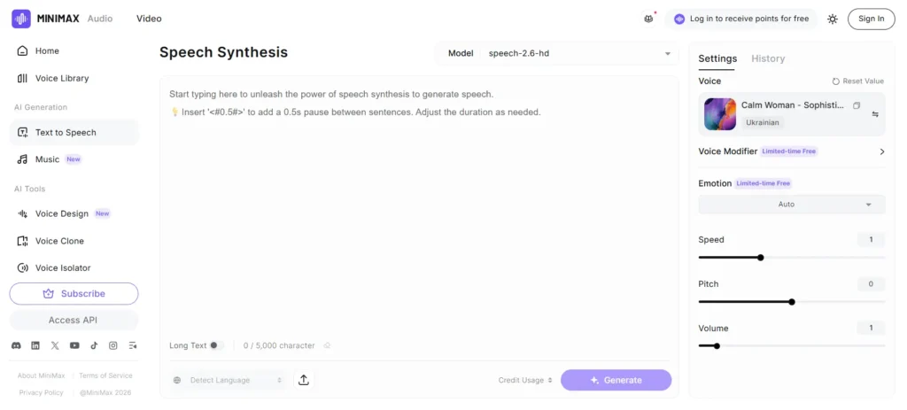MiniMax Free Text To Speech Online