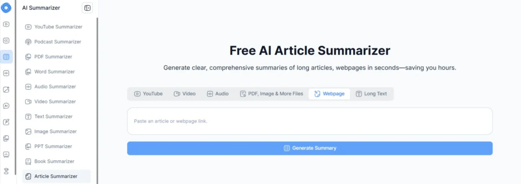 NoteGPT Free Ai Article Summarizer