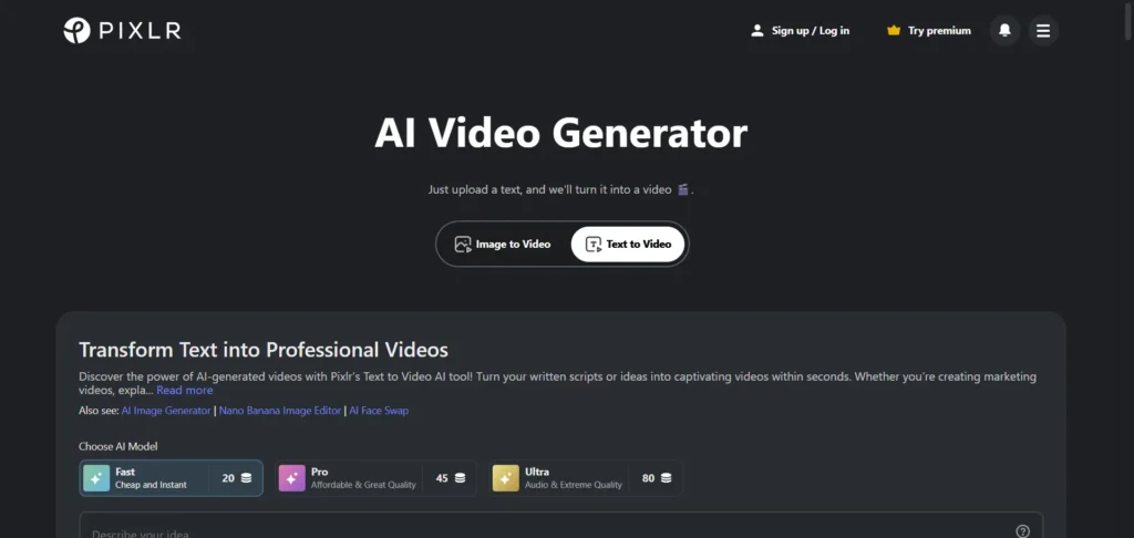 Pixlr Text to Video AI tool