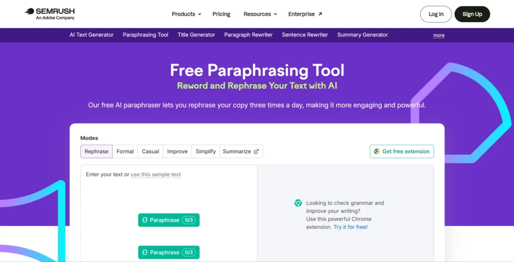 Semrush Free Paraphrasing Tool