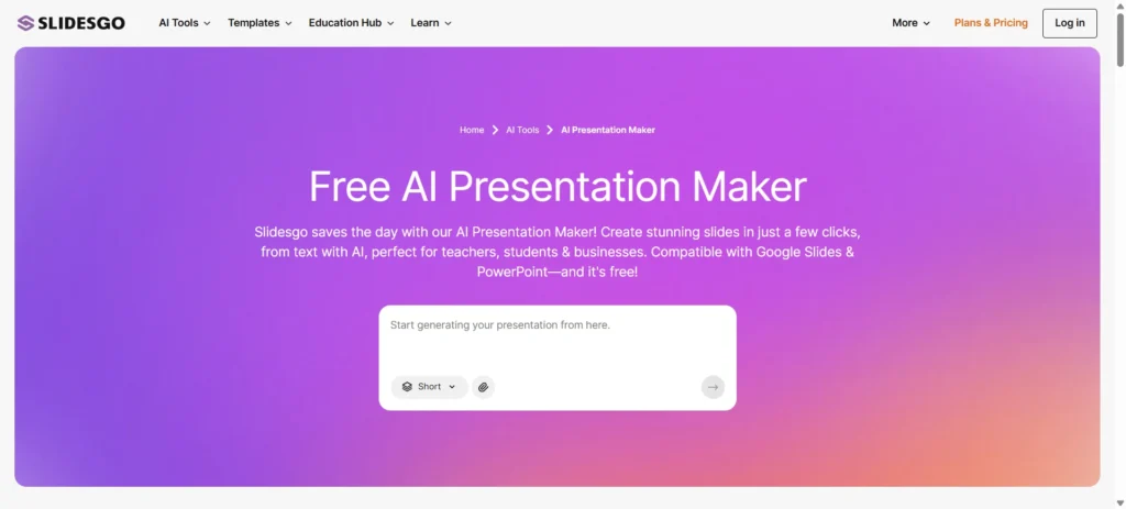 Slidesgo Free AI Presentation Maker