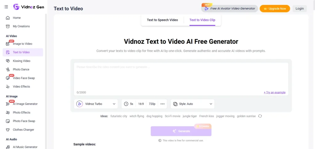 Vidnoz Text to Video AI Free Generator