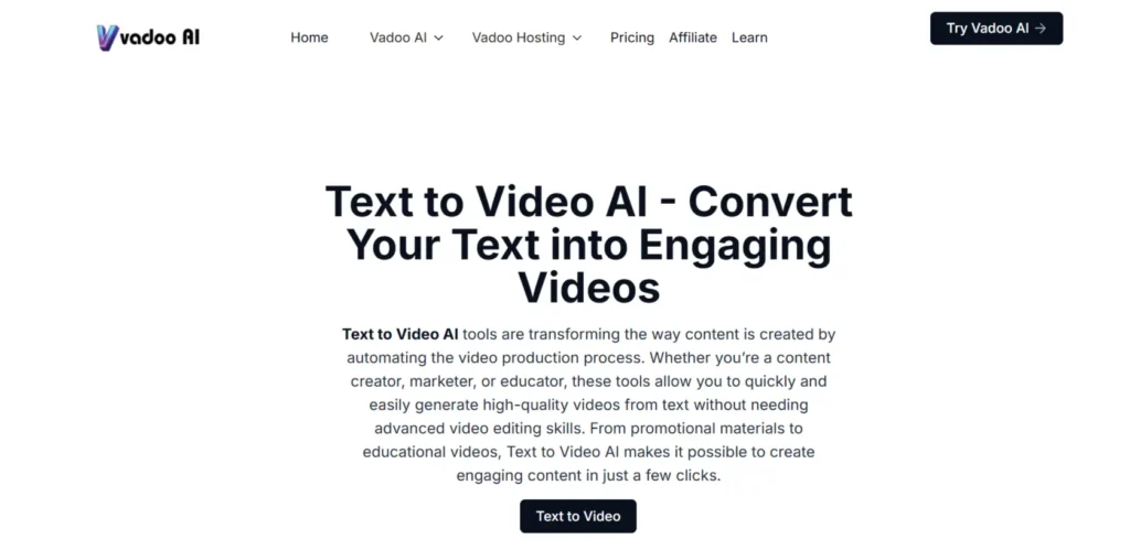 vadoo Text to Video AI