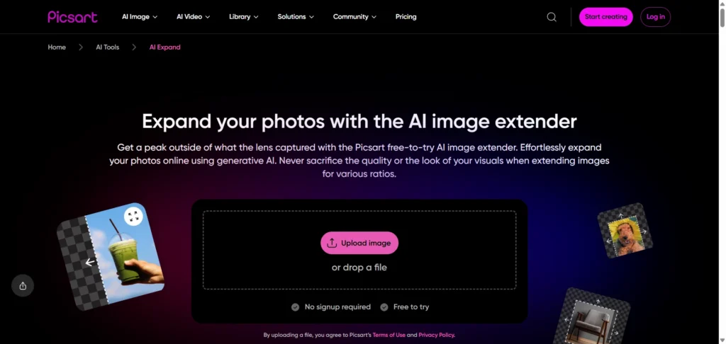 Picsart free-to-try AI image extender