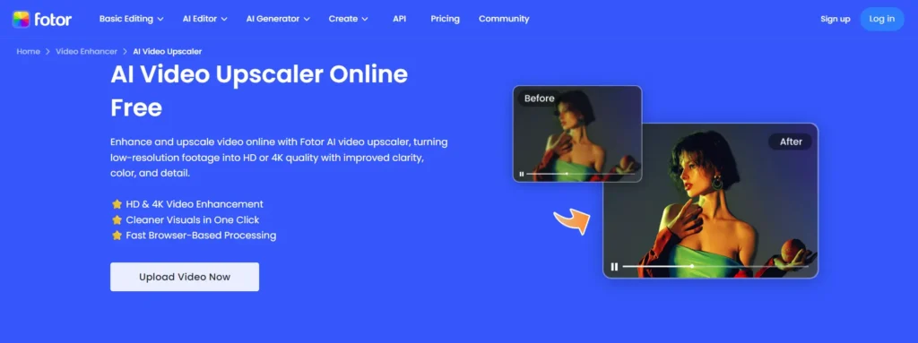 Fotor AI video upscaler